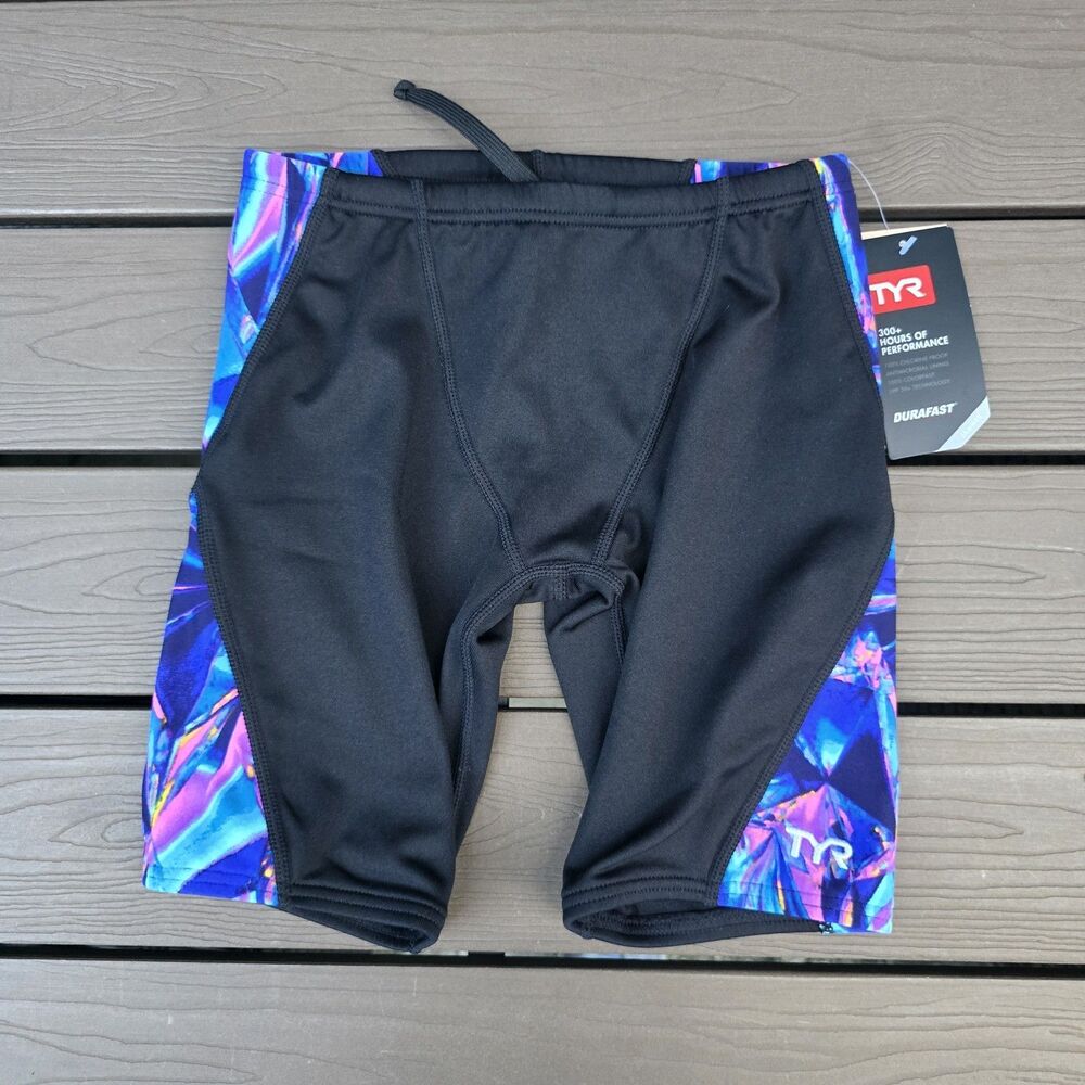 TYR Youth Boy's Durafast Navy Blue Pink Blade Swim Jammer Sz 24 NEW